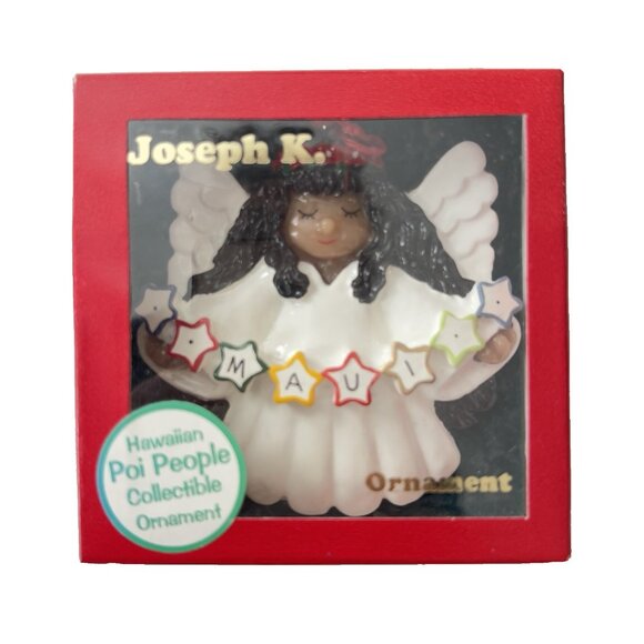 Vintage Hawaiian Poi People Santa w/Sack & Maui Angel Hanging Ornaments 1986-87 - Picture 3 of 16